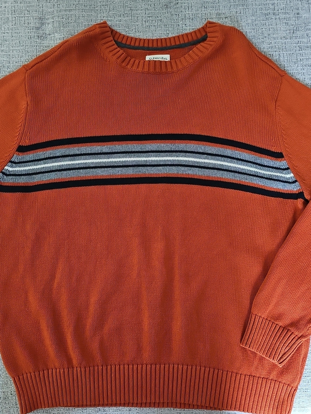 St. John's Bay Orange Crewneck Sweater with Stripe Detail